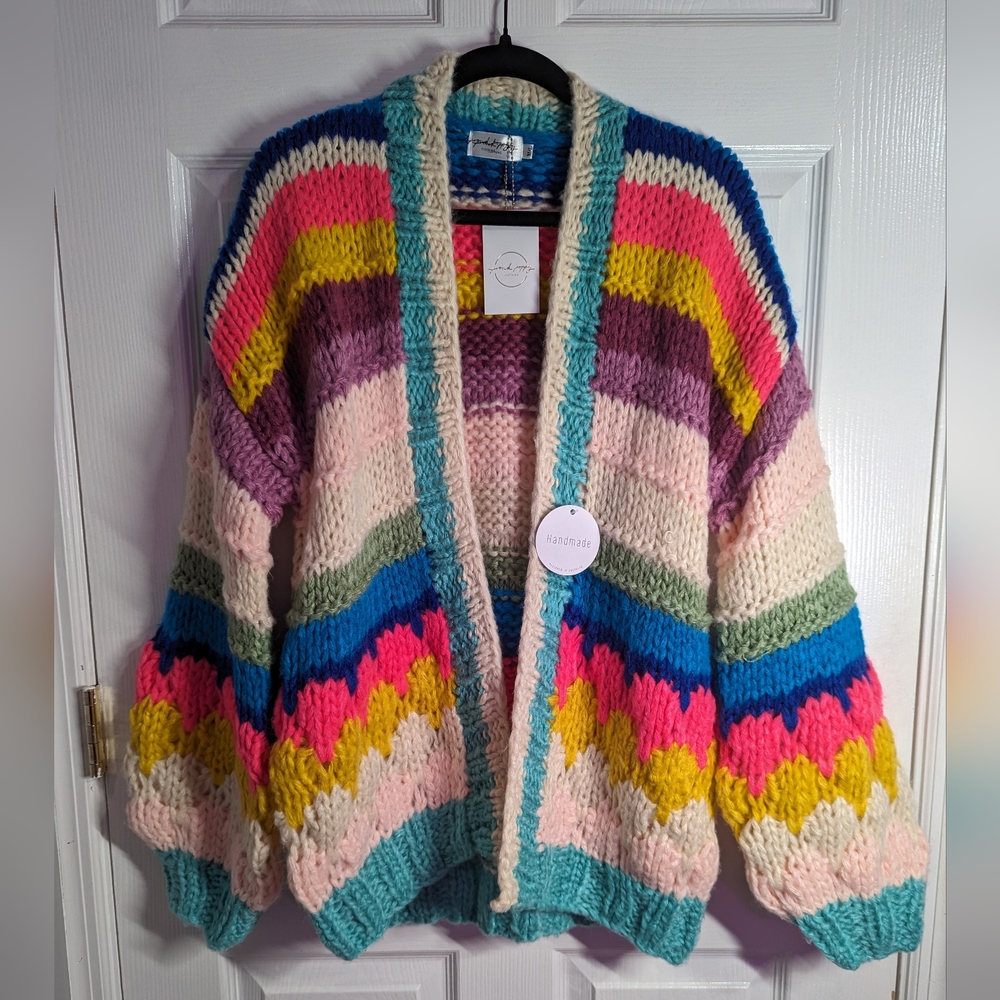 Handmade Sweater - Proud Poppy Rainbow Bobby Cardigan